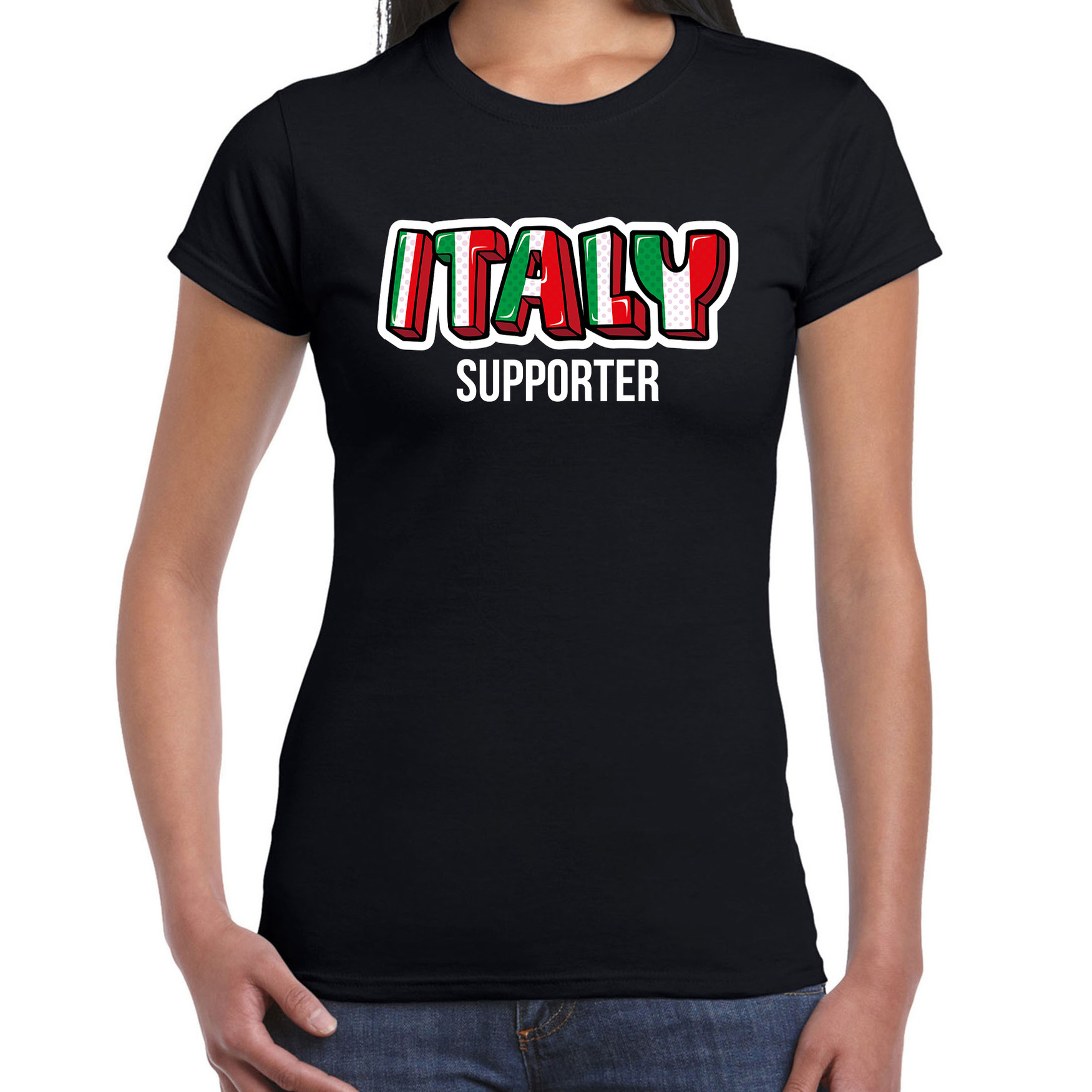 Zwart t-shirt Italy-Italie supporter EK- WK voor dames