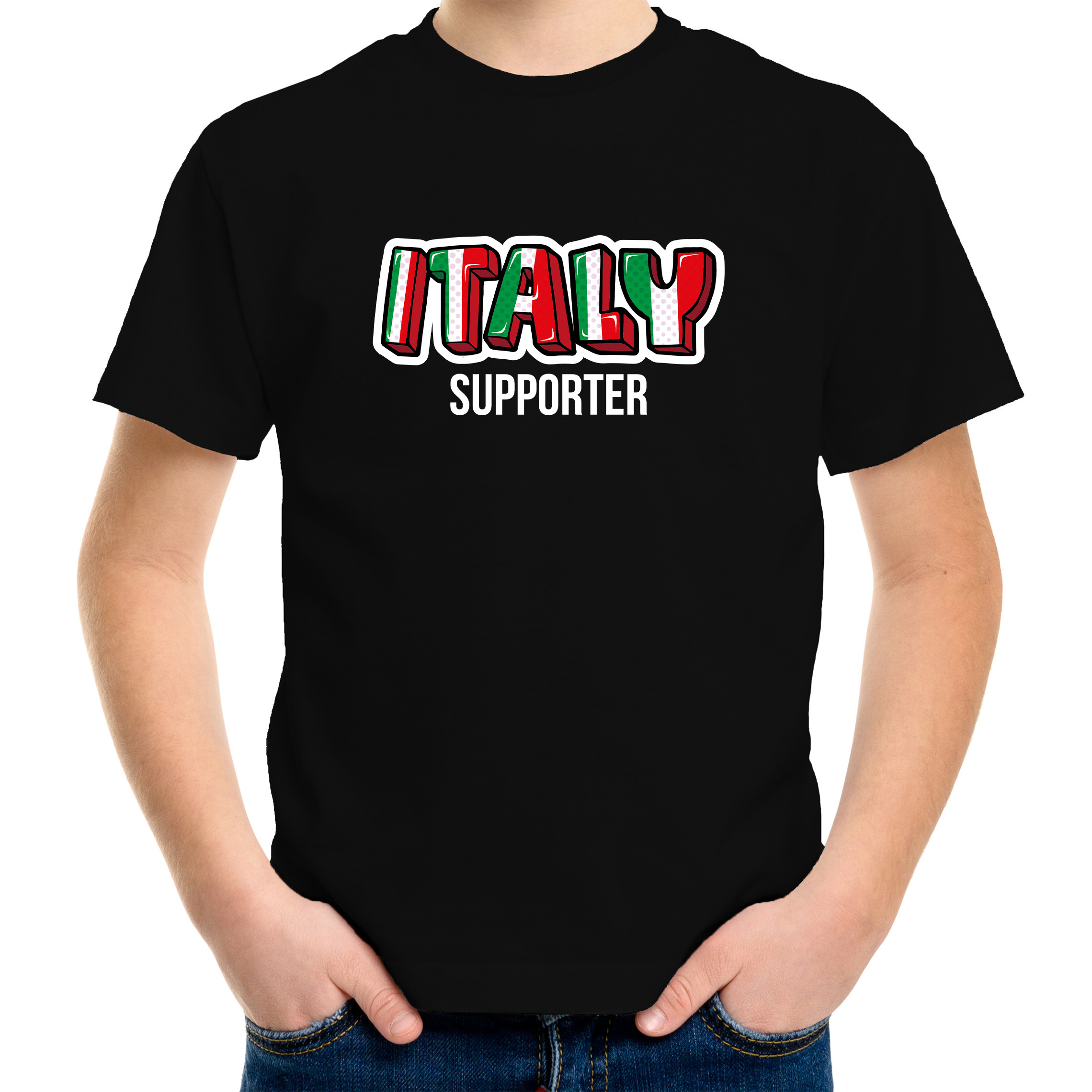 Zwart t-shirt Italy-Italie supporter EK- WK voor kinderen