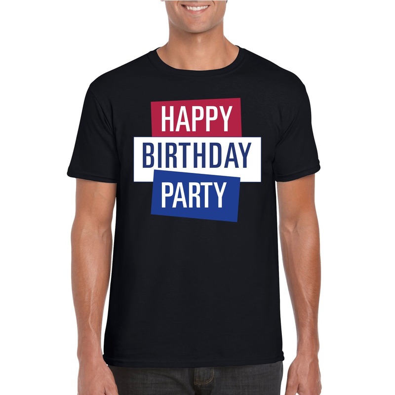Zwart Toppers Happy Birthday party heren t-shirt officieel