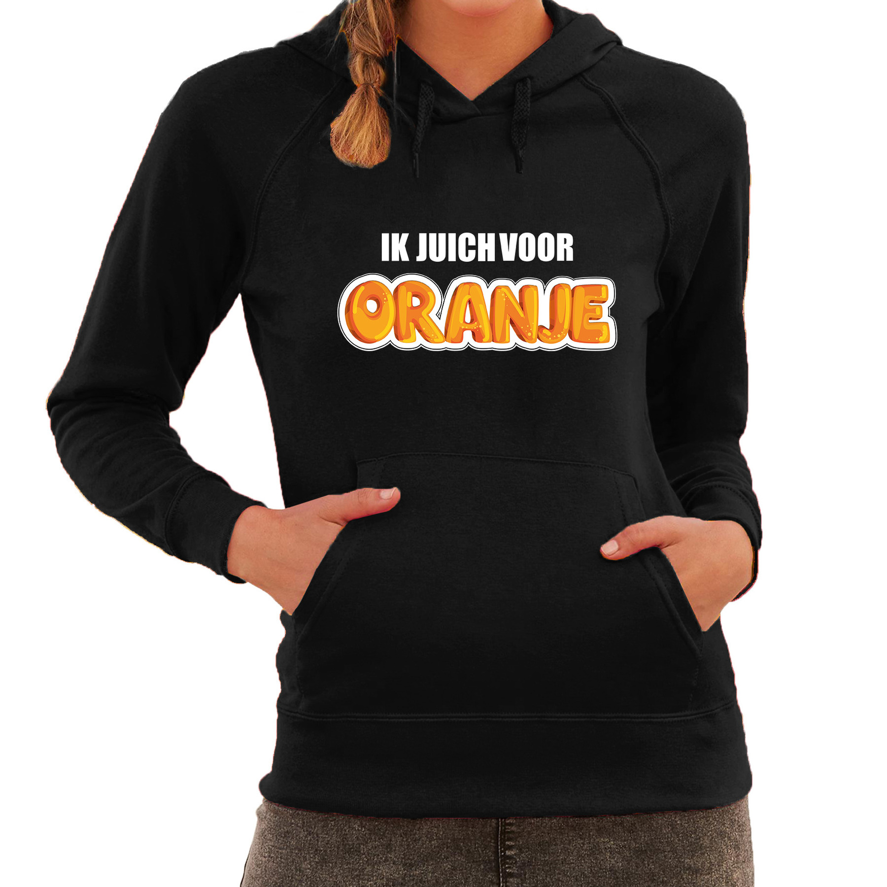 Zwarte hoodie Holland-Nederland supporter ik juich voor oranje EK- WK voor dames