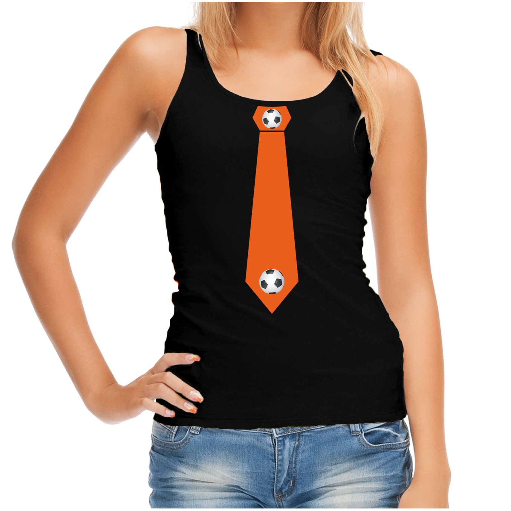 Zwarte tanktop oranje voetbal stropdas Holland-Nederland supporter voor dames