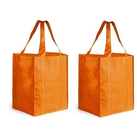 2x Boodschappen tas/shopper oranje 38 cm