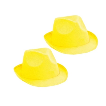 2x Gele trilby hoeden
