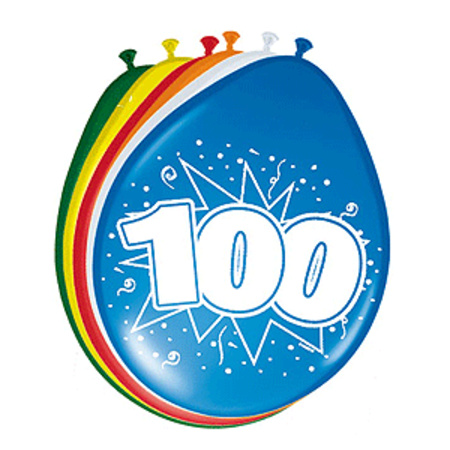 Feestartikelen 100 jaar ballonnen 16x + sticker