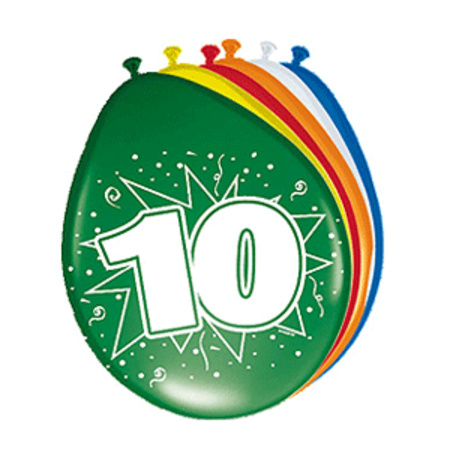 Feestartikelen 10 jaar ballonnen 16x + sticker