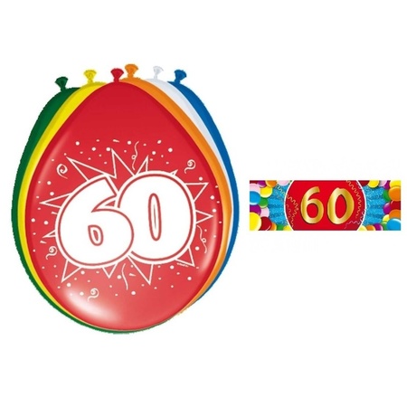 Feestartikelen 60 jaar ballonnen 16x + sticker