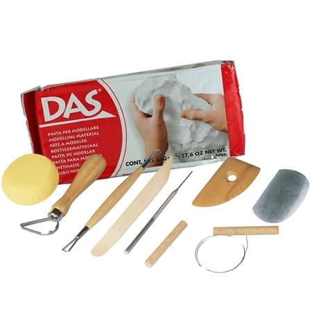 Model basic package with white clay and tools