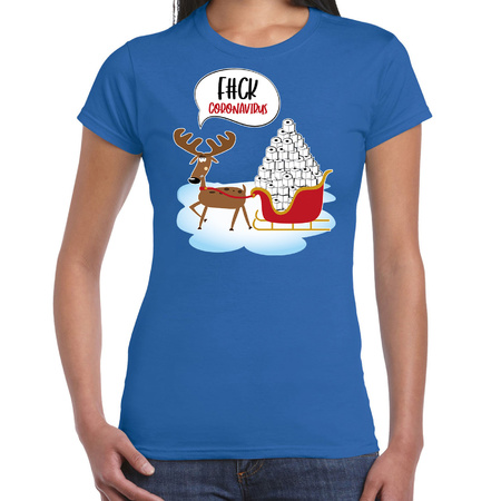F#ck coronavirus Christmas t-shirt blue for women