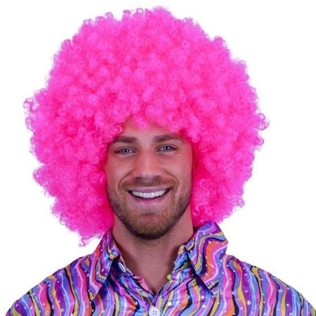 Neon pink afro wig