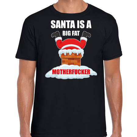 Fout Kerstshirt / outfit Santa is a big fat motherfucker zwart voor heren