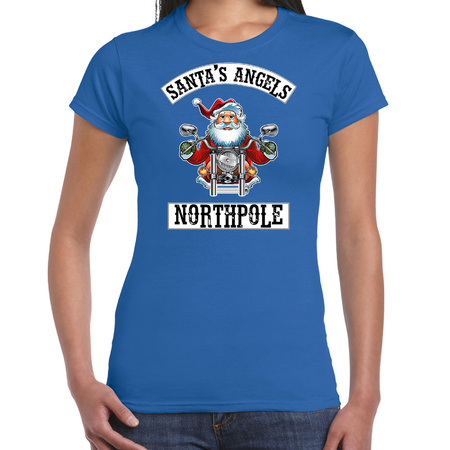 Christmas t-shirt Santas angels Northpole blue for women