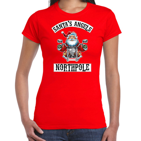 Christmas t-shirt Santas angels Northpole red for women