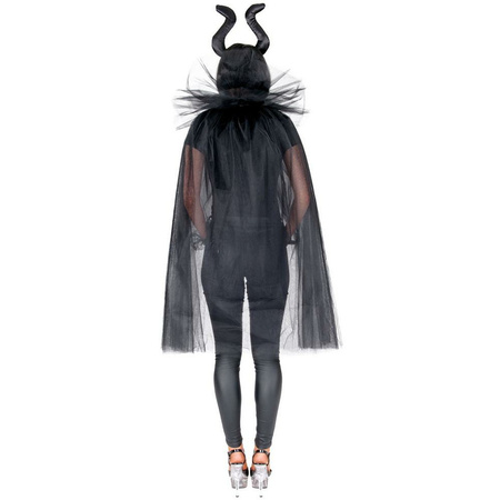 Funny Fashion Halloween verkleed cape - tule stof - dames - zwart - Carnaval kostuum/kleding