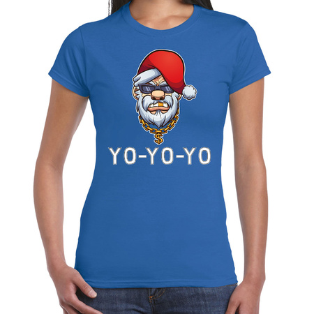 Gangster / rapper Santa Christmas t-shirt blue for women