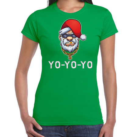 Gangster / rapper Santa Christmas t-shirt green for women