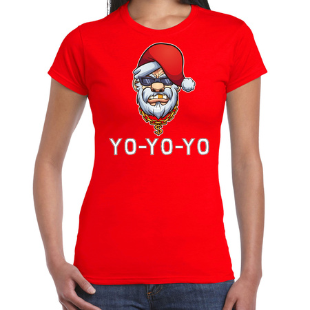 Gangster / rapper Santa Christmas t-shirt red for women