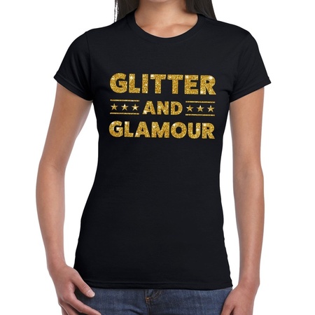 Glitter and Glamour glitter tekst t-shirt zwart dames