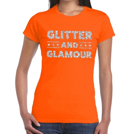 Glitter and Glamour silver glitter t-shirt orange women
