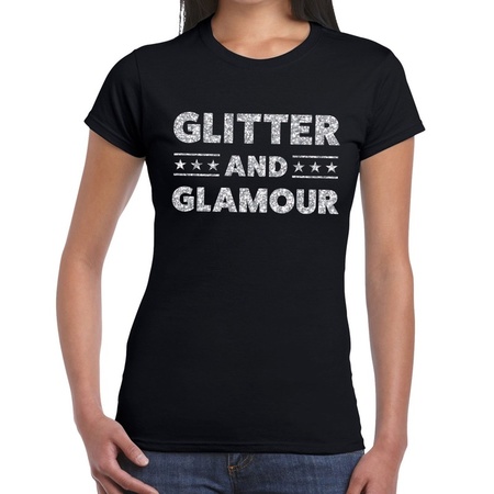 Toppers in concert - Glitter and Glamour zilver glitter tekst t-shirt zwart dames