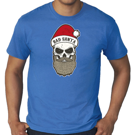 Plus size Bad Santa Christmas t-shirt blue for men