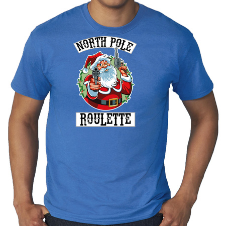 Plus size Christmas t-shirt Northpole roulette blue for men