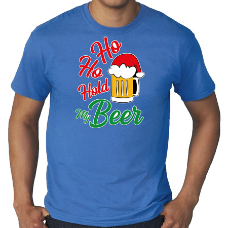 Plus size Ho ho hold my beer Christmas t-shirt blue for men