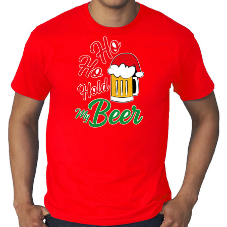 Grote maten Ho ho hold my beer fout Kerstshirt / outfit rood voor heren