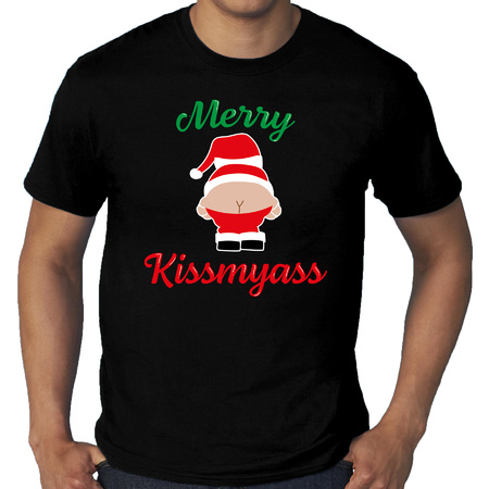 Grote maten merry kiss my ass foute Kerst t-shirt zwart voor heren