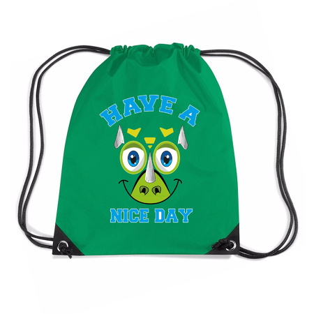 Gym bag boys - dinosaur - green - have a nice day - 45 x 34 cm - backpack