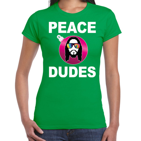 Hippie jezus Christmas ball t-shirt Peace dudes green for women