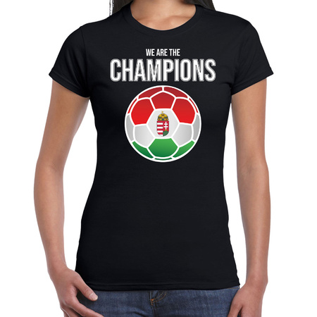 Hongarije EK/ WK supporter t-shirt we are the champions met Hongaarse voetbal zwart dames
