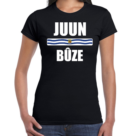 Juun buze met vlag Zeeland t-shirts Zeeuws dialect zwart voor dames