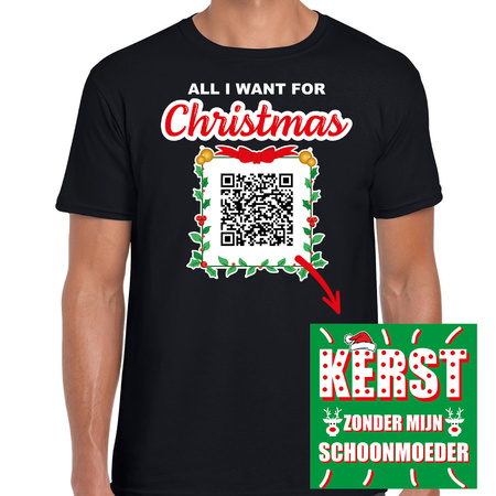 Kerst QR code kerstshirt Kerst zonder schoonmoeder heren zwart - Fout kerst t-shirt