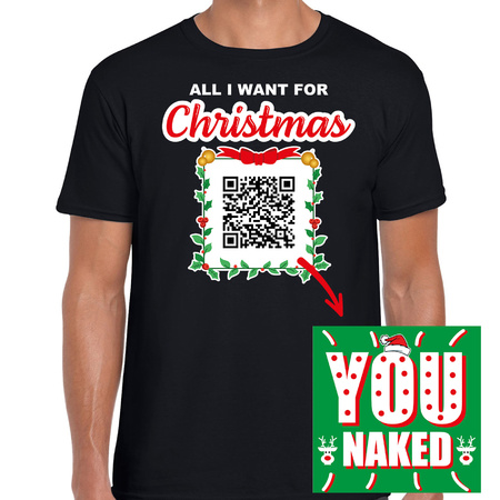 Christmas  t-shirt QR code You naked/ Jij naakt black for men