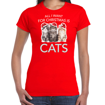 Kitten Christmas t-shirt All i want for Christmas is cats red for women