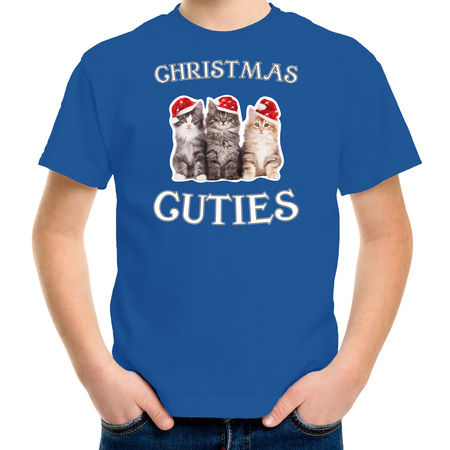Kitten Kerst t-shirt / outfit Christmas cuties blauw voor kinderen