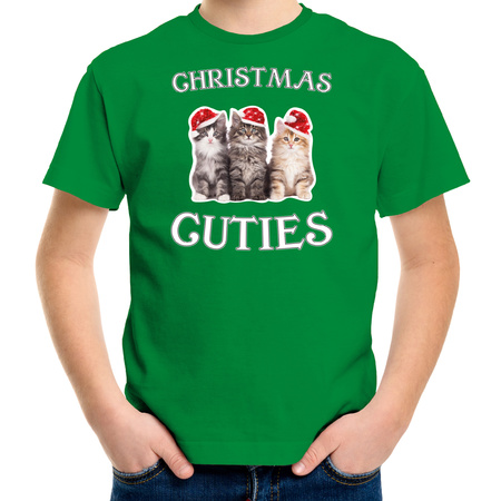 Kitten Kerst t-shirt / outfit Christmas cuties groen voor kinderen