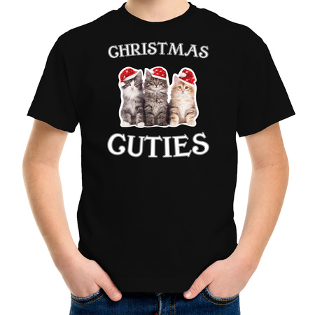 Kitten Kerst t-shirt / outfit Christmas cuties zwart voor kinderen