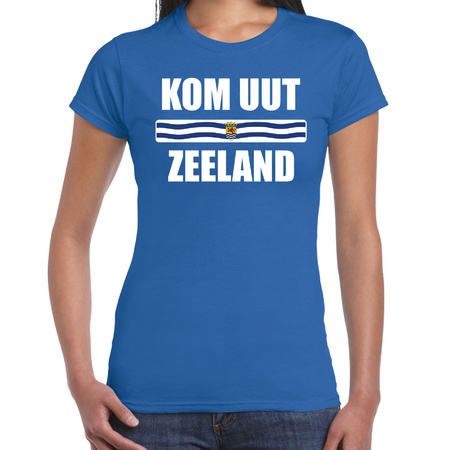 Kom uut Zeeland met vlag Zeeland t-shirts Zeeuws dialect blauw voor dames