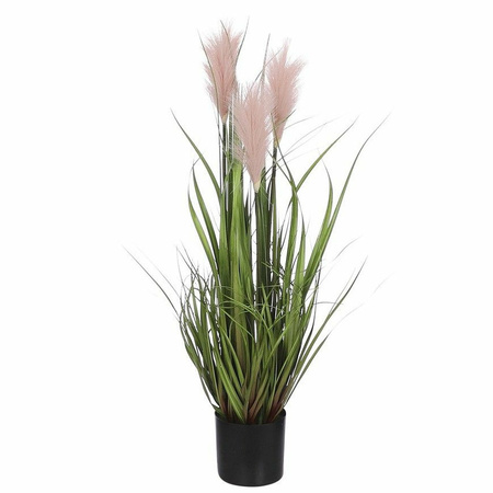 Kunstgras/gras kunstplant met pluimen - groen/roze H80 x D35 cm - op stevige plug