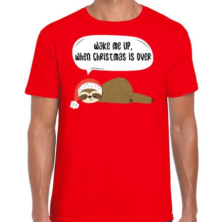 Sloth Christmas t-shirt Wake me up when christmas is over red for men