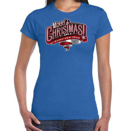 Merry Christmas Kerstshirt / Kerst t-shirt blauw voor dames