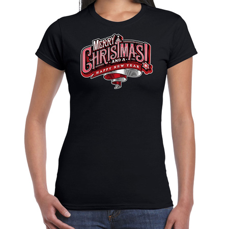 Merry Christmas Kerstshirt / Kerst t-shirt zwart voor dames