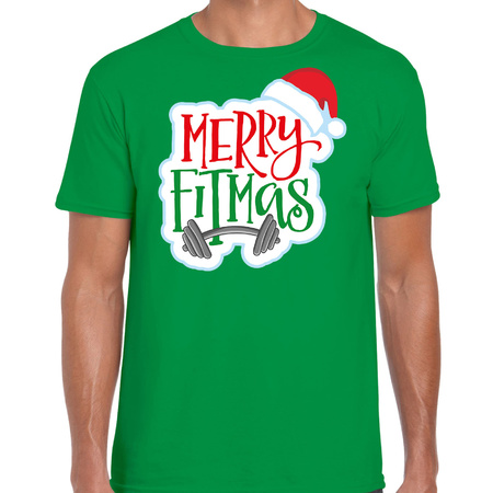Merry fitmas Kerstshirt / outfit groen voor heren