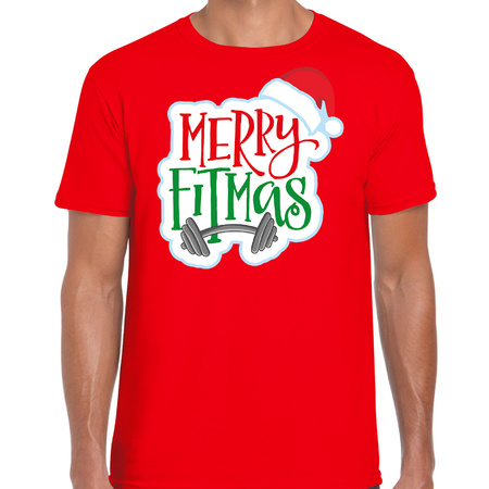 Merry fitmas Christmas t-shirt red for men
