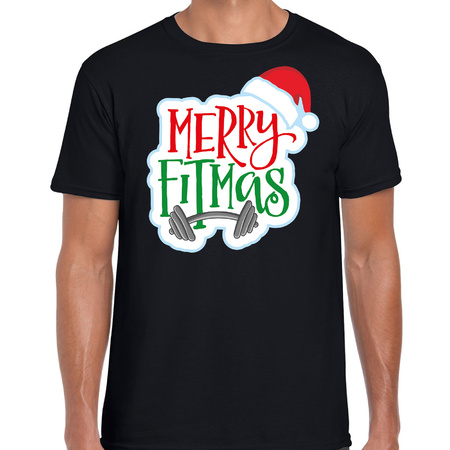 Merry fitmas Kerstshirt / outfit zwart voor heren