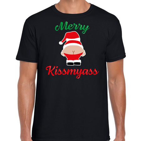 Christmas t-shirt Merry kissmyass black for men