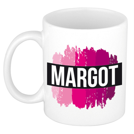 Name mug Margot  with pink paint marks  300 ml