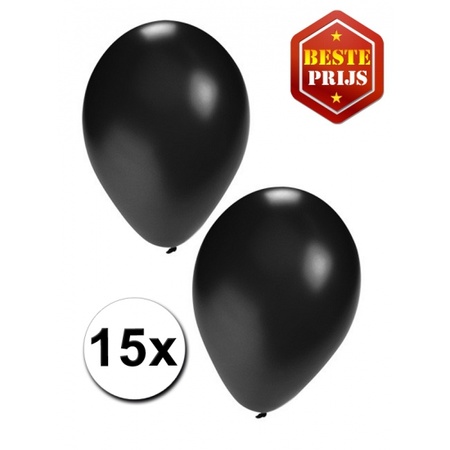 15 zwarte ballonnen met 2 zwarte vlaggenlijnen