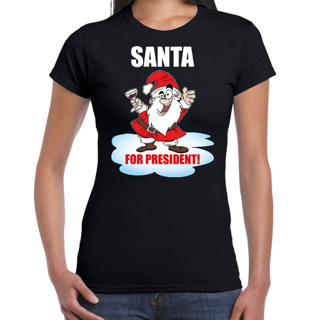 Santa for president Christmas t-shirt black for women